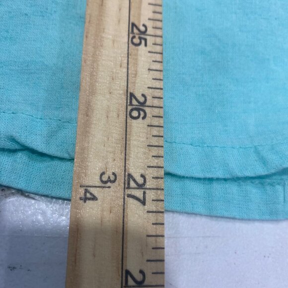 Emily Daniels Linen Blend Top Womens Size M Aqua Blue Roll Tab Sleeves Coastal B - Picture 11 of 13